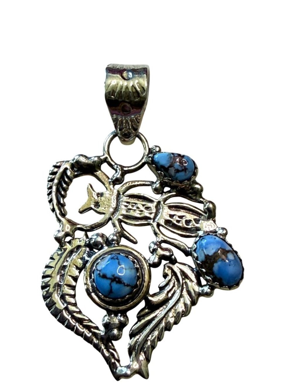 Sterling Silver 925 Turquoise Insect Pendant Art Nouveau Design 7.89g